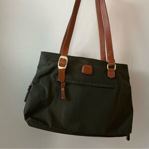 Brics Dark Green Shoulder Bag with Brown Straps